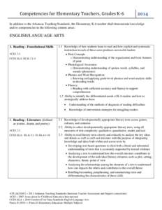 Competencies for Elementary Teachers, Grades K[removed]In addition to the Arkansas Teaching Standards, the Elementary K-6 teacher shall demonstrate knowledge and/or competencies in the following content areas: