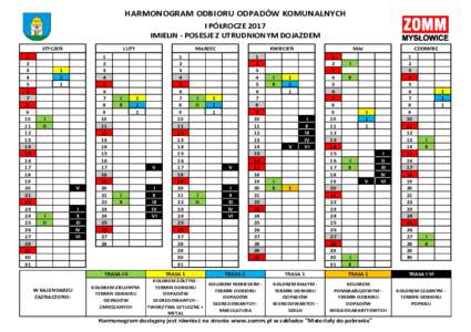 HARMONOGRAM ODBIORU ODPADÓW KOMUNALNYCH I PÓŁROCZE 2017 IMIELIN - POSESJE Z UTRUDNIONYM DOJAZDEM STYCZEŃ 1 2