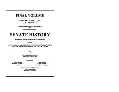 FINAL VOLUME NEVADA LEGISLATURE AT CARSON CITY TWENTY-EIGHTH SPECIAL SESSION 2014