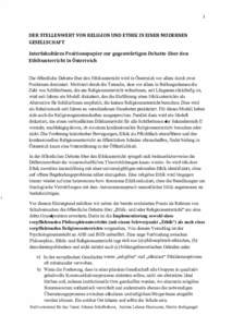 1  DER STELLENWERT VON RELIGION UND ETHIK IN EINER MODERNEN GESELLSCHAFT Interfakultäres Positionspapier zur gegenwärtigen Debatte über den Ethikunterricht in Österreich