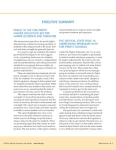 EXECUTIVE summary Fraud in the For-Profit Higher Education Sector Harms Students and Taxpayers  recommendations to improve state oversight