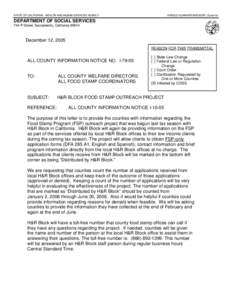 STATE OF CALIFORNIA - HEALTH AND HUMAN SERVICES AGENCY  ARNOLD SCHWARZENEGGER, Governor DEPARTMENT OF SOCIAL SERVICES 744 P Street, Sacramento, California 95814