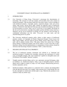 UNIVERSITY POLICY ON INTELLECTUAL PROPERTY 1. INTRODUCTION  1.1