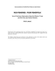 Socio-economics of the Nile Perch Fishery on Lake Victoria  RICH FISHERIES - POOR FISHERFOLK