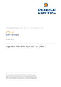CANDIDATE ASSESSMENT XYZ Ltd Simon Sample 09 MayPoppleton Allen Sales Aptitude Test (PASAT)
