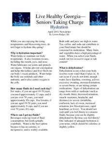 Live Healthy Georgia— Seniors Taking Charge Hydration April 2011 Newsletter By Lauren Badger, BS