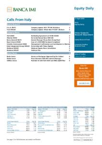 Equity Daily Calls From Italy 21 AprilRecent Research