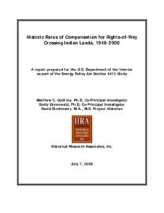 Historic Rates of Compensation for Rights-of-Way Crossing Indian Lands, [removed]A report prepared for the U.S. Department of the Interior as part of the Energy Policy Act Section 1813 Study