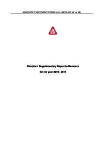 ASSOCIATION OF INDEPENDENT RETIREES (A.I.R.) LIMITED (ACN[removed]Directors’ Supplementary Report to Members for the year[removed]  ASSOCIATION OF INDEPENDENT RETIREES (A.I.R.) LIMITED (ACN[removed])