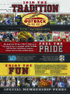 For more than 30 years, the Outback Bowl has played host to amazing college football, with the best conferences, coaches, players and so many exciting games.  Illinois | Indiana | Iowa | Maryland | Michigan