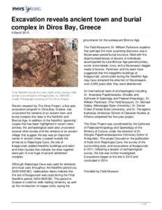 Excavation reveals ancient town and burial complex in Diros Bay, Greece