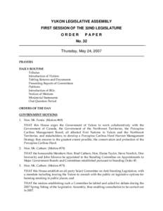 Year of birth missing / Whistleblower / Committee of the Whole / Bill / 41st Canadian Parliament / Human resource management / Government / 32nd Yukon Legislative Assembly / Law / Statutory law / Brad Cathers