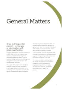 General Matters  Cross-AIC inspection project – exchanges of information with foreign authorities