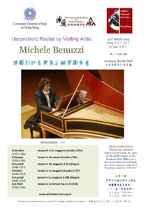 Harpsichord Recital by Visiting Artist  Michele Benuzzi 演藝到訪音樂家古鍵琴獨奏會  PROGRAMME