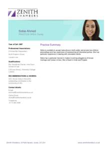 Sobia Ahmed PRACTICE AREA: Family Year of Call: 2007  Practice Summary