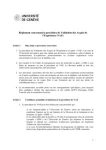 Article 1 Conditions préalables d’admission