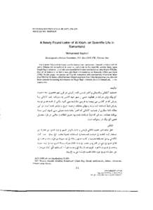 HISTORIA MATHEMATICA), ARTICLE NO. HM962145 A Newly Found Letter of AI-KashT on Scientific Life in  Samarkand