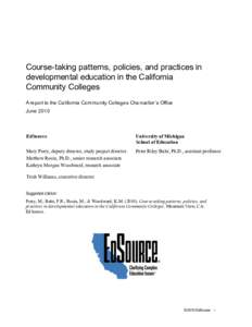 Technical Appendices: Course-taking patterns, policies, and practices in developmental education in the California Community Colleges