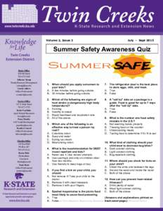 Volume 2, Issue 3  July - Sept 2015 Summer Safety Awareness Quiz