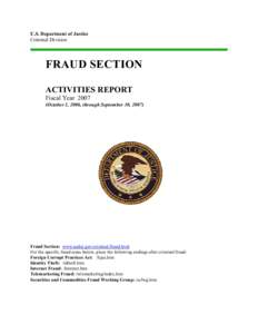 Fraud Section Activities Report Fiscal Year 2007