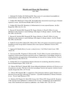 +HDOWKDQG&OHDQ$LU1HZVOHWWHU Fall[removed]Schelegle ES, Siefkin AD, McDonald RJ. Time course of ozone-induced neutrophilia in normal humans. Am Rev Respir Dis 1991; 143:1353–[removed]Graham DE, Henderson F, House DE