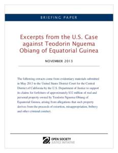 BRIEFING PAPER  Excerpts from the U.S. Case against Teodorin Nguema Obiang of Equatorial Guinea NOVEMBER 2013