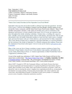 Date: September 2, 2014 FOR IMMEDIATE RELEASE Author: Community Alliance with Family Farmers Contact: Community Alliance with Family Farmers[removed]removed]