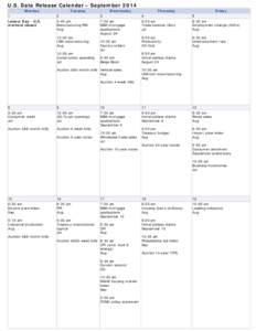 U.S. Data Release Calendar – September 2014 Monday Tuesday  Wednesday