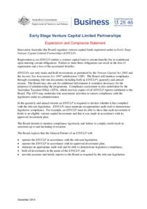 Early Stage Venture Capital Limited Partnerships Program (ESVCLP) Expectation and Compliance Statement