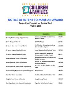 NOTICE OF INTENT TO MAKE AN AWARD Request for Proposal for General Gant FYAgency