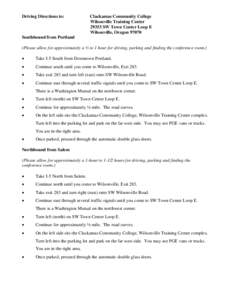 Microsoft Word - Driving Directions for CCC-Wilsonville.doc
