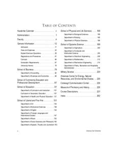 TABLE OF CONTENTS Academic Calendar . . . . . . . . . . . . . . . . . . . . v School of Physical and Life Sciences[removed]Administration. . . . . . . . . . . . . . . . . . . . . . . . 1
