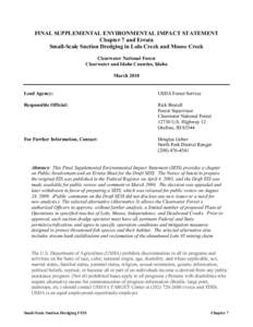 FINAL SUPPLEMENTAL ENVIRONMENTAL IMPACT STATEMENT Chapter 7 and Errata Small-Scale Suction Dredging in Lolo Creek and Moose Creek Clearwater National Forest Clearwater and Idaho Counties, Idaho March 2010