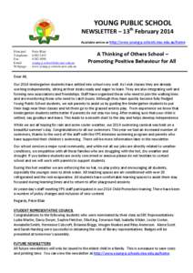 YOUNG PUBLIC SCHOOL  NEWSLETTER – 13th February 2014 Available online at http://www.young-p.schools.nsw.edu.au/home Principal: Telephone: