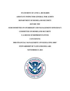 STATEMENT OF ANNE L. RICHARDS ASSISTANT INSPECTOR GENERAL FOR AUDITS DEPARTMENT OF HOMELAND SECURITY BEFORE THE SUBCOMMITTEE ON OVERSIGHT AND MANAGEMENT EFFICIENCY COMMITTEE ON HOMELAND SECURITY