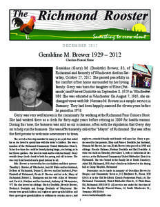 Something to crow about DECEMBER 2012 Geraldine M. Brewer 1929 – 2012 Cheshire Funeral Home