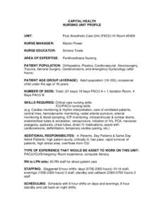 CAPITAL HEALTH NURSING UNIT PROFILE UNIT:  Post Anesthetic Care Unit (PACU) HI Room #5429