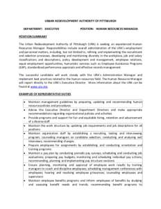 URBAN REDEVELOPMENT AUTHORITY OF PITTSBURGH DEPARTMENT: EXECUTIVE POSITION: HUMAN RESOURCES MANAGER  POSITION SUMMARY