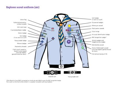 Explorer scout uniform (air)  Unit badge (if worn on scarf)  Union flag