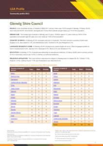 LGA Profile Community profile 2011 Glenelg Shire Council PEOPLE: In the Australian Bureau of Statistics (ABS[removed]census, there were 19,575 people in Glenelg. Of these, 50.0% were male and 50.0% were female. Aboriginal 