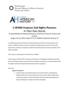 Smithsonian National Museum of African American History and Culture C-SPAN3 Features Civil Rights Pioneers In Their Own Words