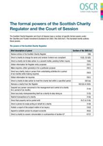 OSCR  Scottish Charity Regulator The formal powers of the Scottish Charity Regulator and the Court of Session
