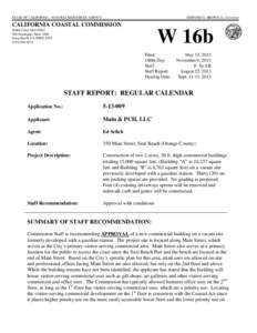 California Coastal Commission Staff Report and Recommendation Regarding Permit Application No[removed]Main & PCH, LLC, Seal Beach)