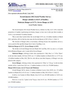 SWS MEDIA RELEASE: 5 JULY 2012 Page 1 of[removed]Malingap St., Sikatuna Village, Quezon City Website: www.sws.org.ph  Tel: [removed], [removed]