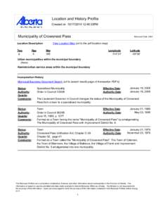 Location and History Profile Created on[removed]:46:33PM Municipality of Crowsnest Pass View Location Map (url to the pdf location map)