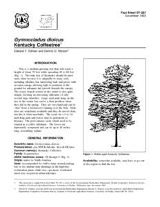 Fact Sheet ST-287 November 1993 Gymnocladus dioicus Kentucky Coffeetree1 Edward F. Gilman and Dennis G. Watson2