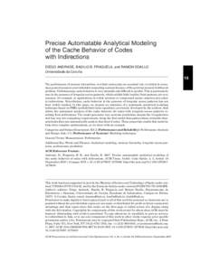 Precise Automatable Analytical Modeling of the Cache Behavior of Codes with Indirections ´ DOALLO DIEGO ANDRADE, BASILIO B. FRAGUELA, and RAMON Universidade da Coruna