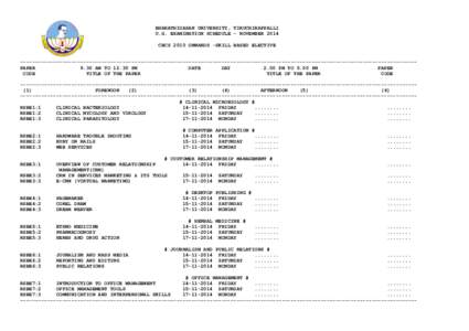 BHARATHIDASAN UNIVERSITY, TIRUCHIRAPPALLI U.G. EXAMINATION SCHEDULE - NOVEMBER 2014 CBCS 2010 ONWARDS -SKILL BASED ELECTIVE ------------------------------------------------------------------------------------------------