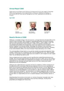 Annual Report 2008 Eighty-sixth Annual Report of the Revenue Commissioners for the year ended 31 December 2008, including progress on the implementation of Revenue’s Statement of Strategy, in accordance with the Public