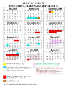 NEWAYGO COUNTY BASE SCHOOL YEAR CALENDAR FOR[removed]July 2014 S  M
